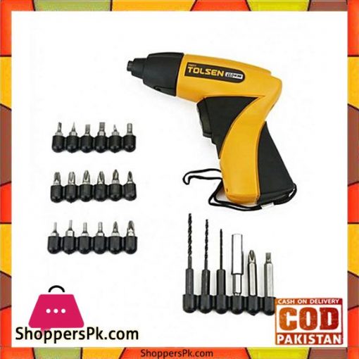Tolsen Cordless Electric Screwdriver with 24 Accessories - Black & Yellow