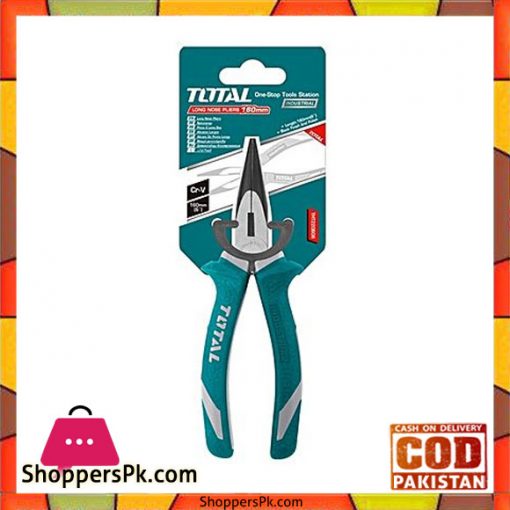 Total Tht220606 Long Nose Plier 6'' Black Finish And Polish-Green