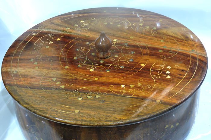Wooden Brass Work Hot Pot Roti Box 12 Inch