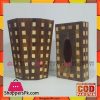 Wooden Carving Dustbin and Tissue Box Set Checkered Pattern
