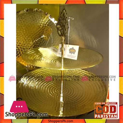 Orchid Gold Plated Dessert Display 2 Tier Tray Round Metal