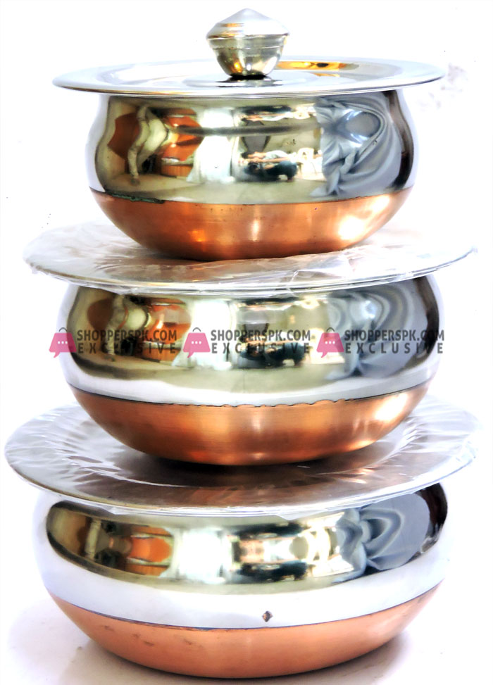Stainless Steel Copper Base Indian Handi 3 Pcs Set