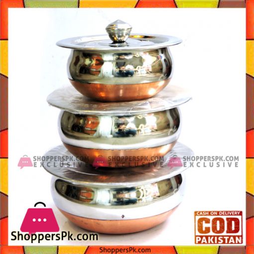 Stainless Steel Copper Base Indian Handi 3 Pcs Set