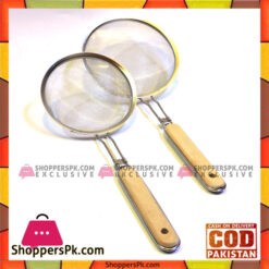 Wooden Handle Stainless Steel Colanders Strainers - 2 Pcs Set