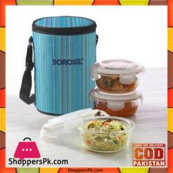 Borosil Microwavable Borosilicate Glass Klip N Store Round 400Ml 3-Pieces Lunch Box Set