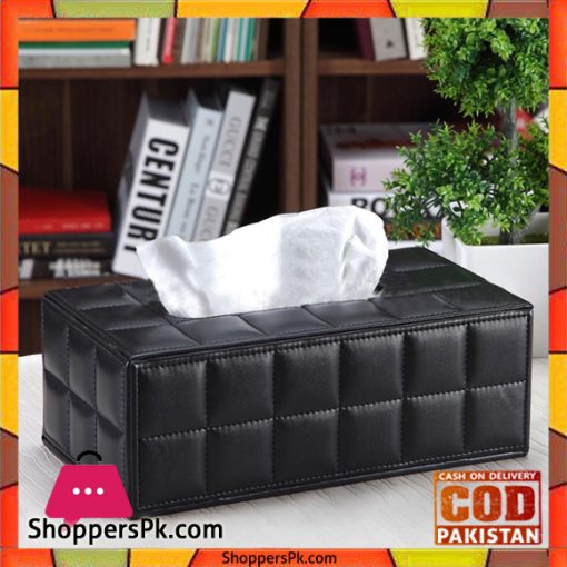 Durable Home Car Rectangle PU Leather Tissue Box Cover Napkin Paper Black