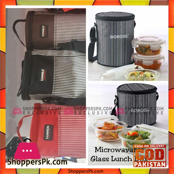 Borosil Microwavable Borosilicate Glass Klip N Store Round 400Ml 3-Pieces Lunch Box Set
