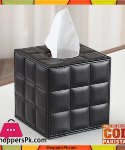 Square Tissue Box Covers Tissue Box cube Tissue Holder Faux Leather for Home and Office - Black