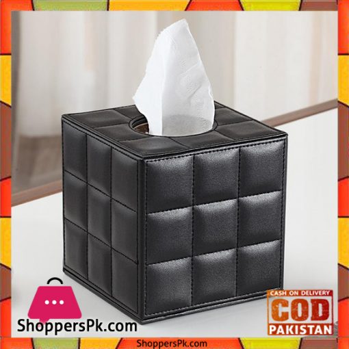 Square Tissue Box Covers Tissue Box cube Tissue Holder Faux Leather for Home and Office - Black