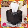 Square Tissue Box Covers Tissue Box Cube Tissue Holder Faux Leather for Home and Office Light Black