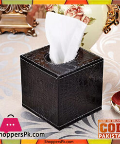 Square Tissue Box Covers Tissue Box Cube Tissue Holder Faux Leather for Home and Office Light Black