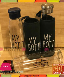 Stylish Transparent Glass Water Bottle With Cover 1 Pcs - 500ML
