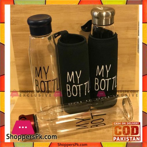 Stylish Transparent Glass Water Bottle With Cover 1 Pcs - 500ML