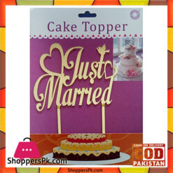 Acrylic Golden Heart Just Married Cake Topper