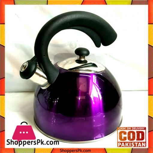 Colour Coated Stainless Steel Whistling Kettle with Heat Resistant Handle 2.5 Litre