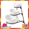 Dining 3 Tier Oval Bowl Set Ware With Metal Rack White -Sy4448