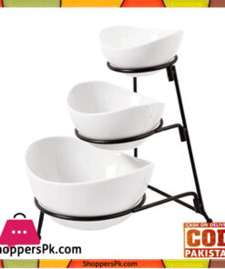 Dining 3 Tier Oval Bowl Set Ware with Metal Rack White -SY4448