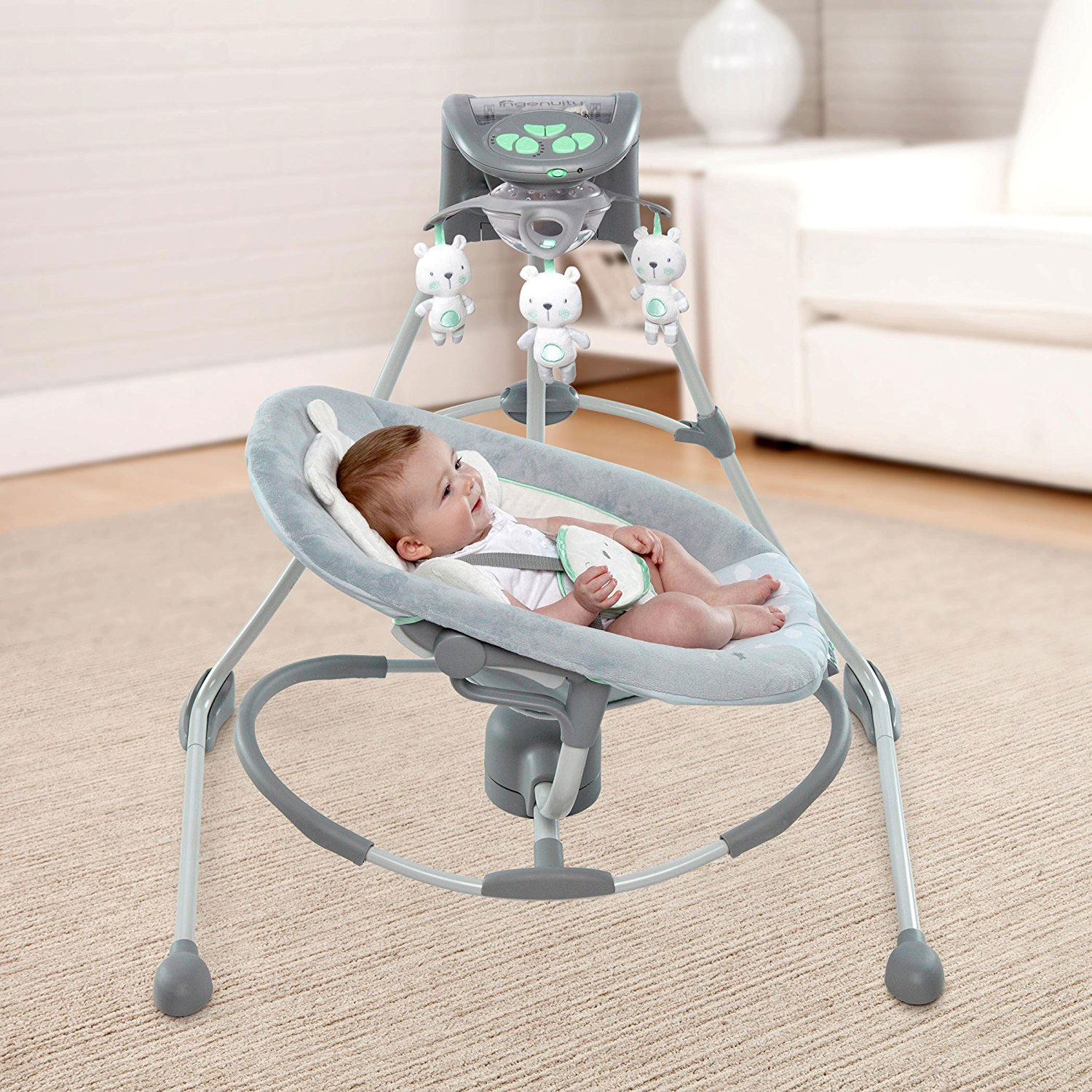 Ingenuity Twinkle Teddy Bear In Lighten Cradling Swing &Amp; Rocker 10088