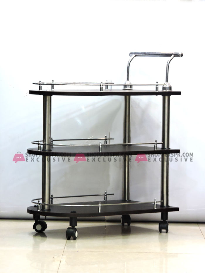 Lamination Lasani Wooden Round Style Tea Trolley