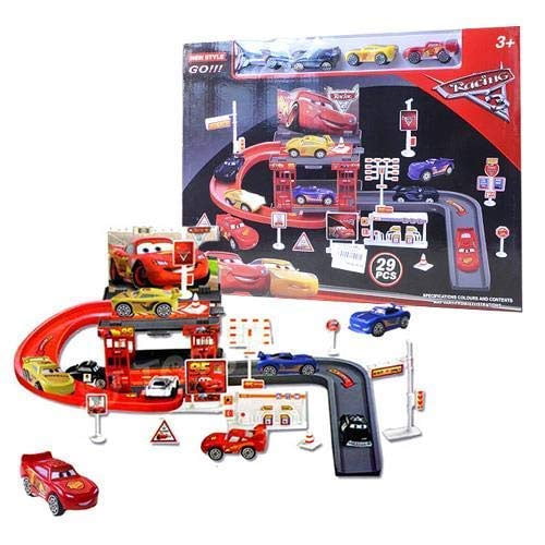 Lightning McQueen Cars 3 Racing Track with Toy Cars Racing Track 29 PCs Parking Garage Playset for Kid
