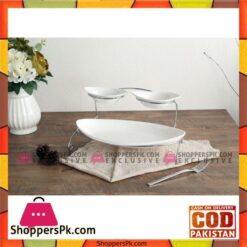 2 Pcs Sauce Bowls & Curve Plate With Stand