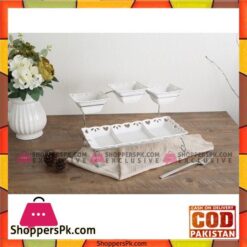 3 Pcs Sauce Bowls & 3 Section Plate With Stand