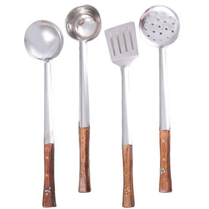 4 Pcs Stainless Steel Wood Handle Cooking Spoons