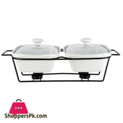 Brilliant Ceramic Rectangle Twin Casserole Food Warmer Dish - BR0175