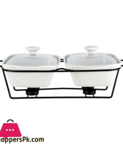 Brilliant Ceramic Rectangle Twin Casserole Food Warmer Dish - BR0175