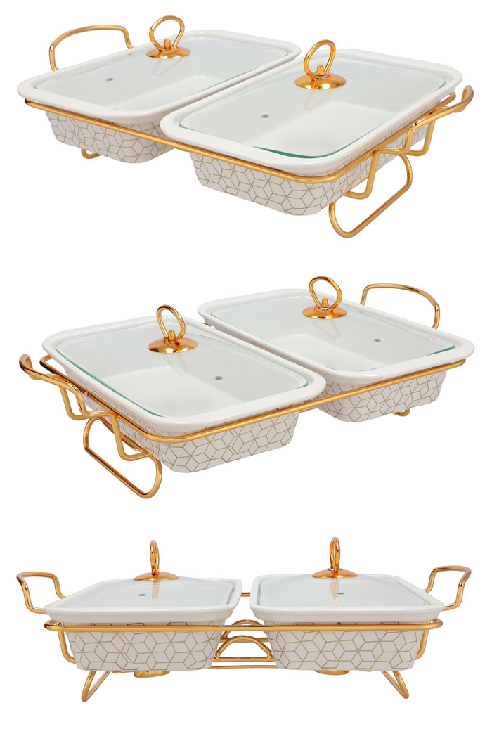 Brilliant Twin Rectangular Casserole Serving Food Warmer Dish - Br0151