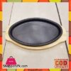 Cast Iron Sizzler Plate With Wooden Base Oval - 10 Inch