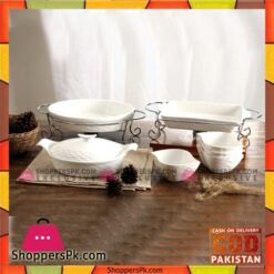 Royal Embossed Pure White 10 Pcs Serving Set