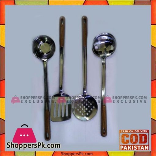 4 Pcs Stainless Steel Wood Handle Cooking Spoons