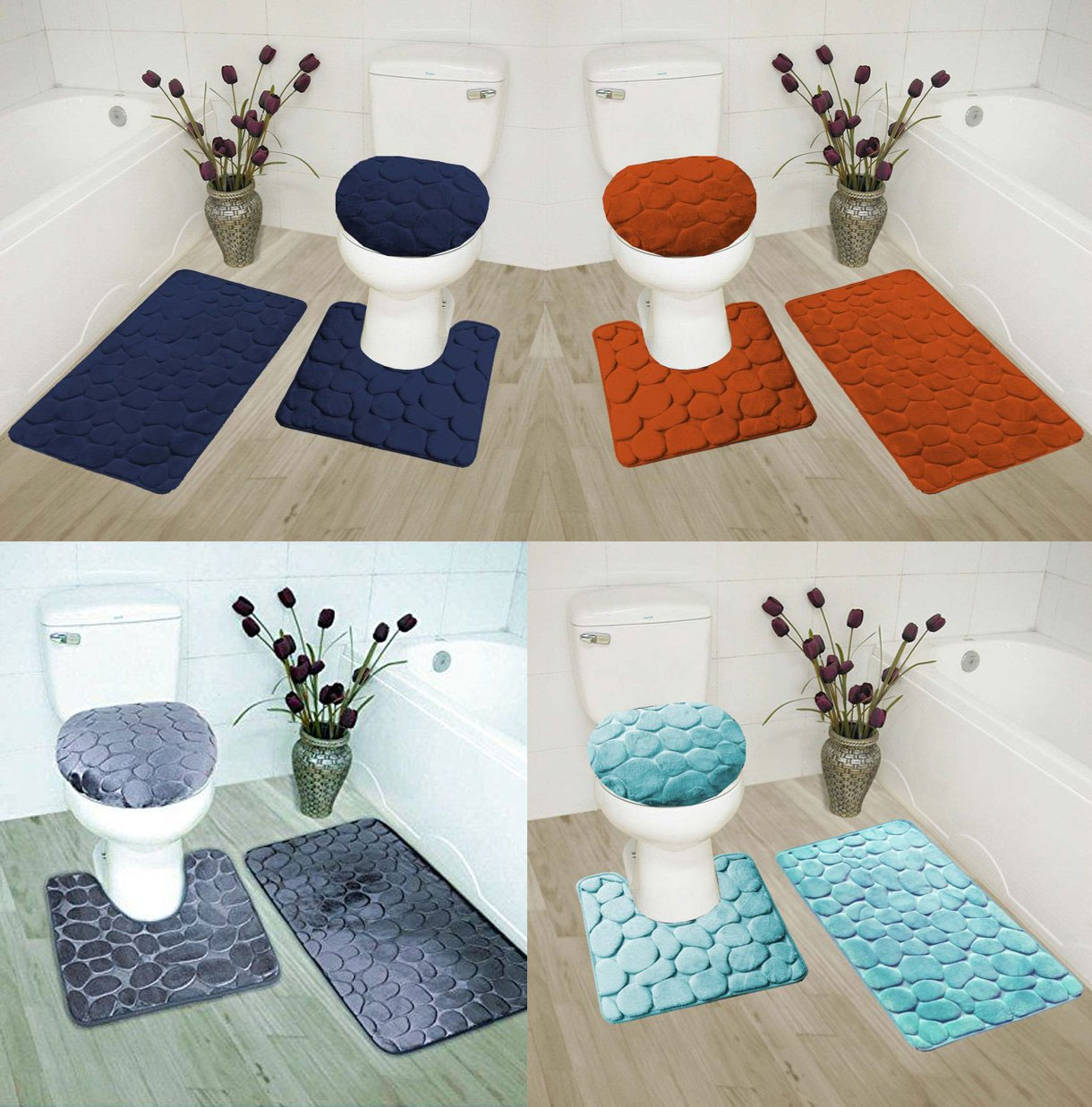 3-Piece Rock Memory Foam Bathroom Mat Set