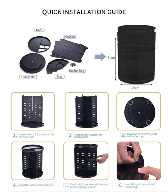 360 Degree Rotating Cosmetic Organizer Jewellery Box Lipstick Holder