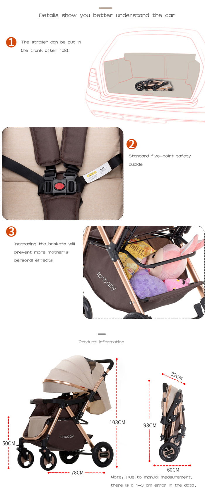 Baby Carriage Fold Design Convertible Baby Carriage Portable Baby Strollers