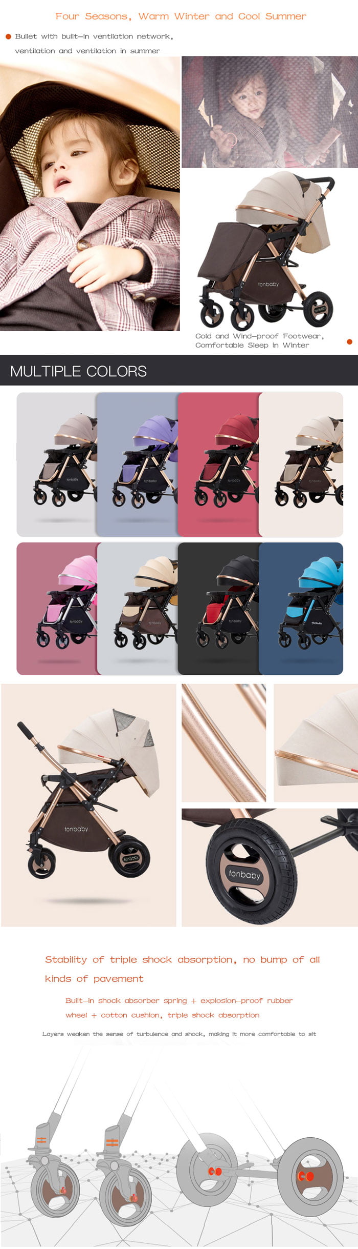 Baby Carriage Fold Design Convertible Baby Carriage Portable Baby Strollers