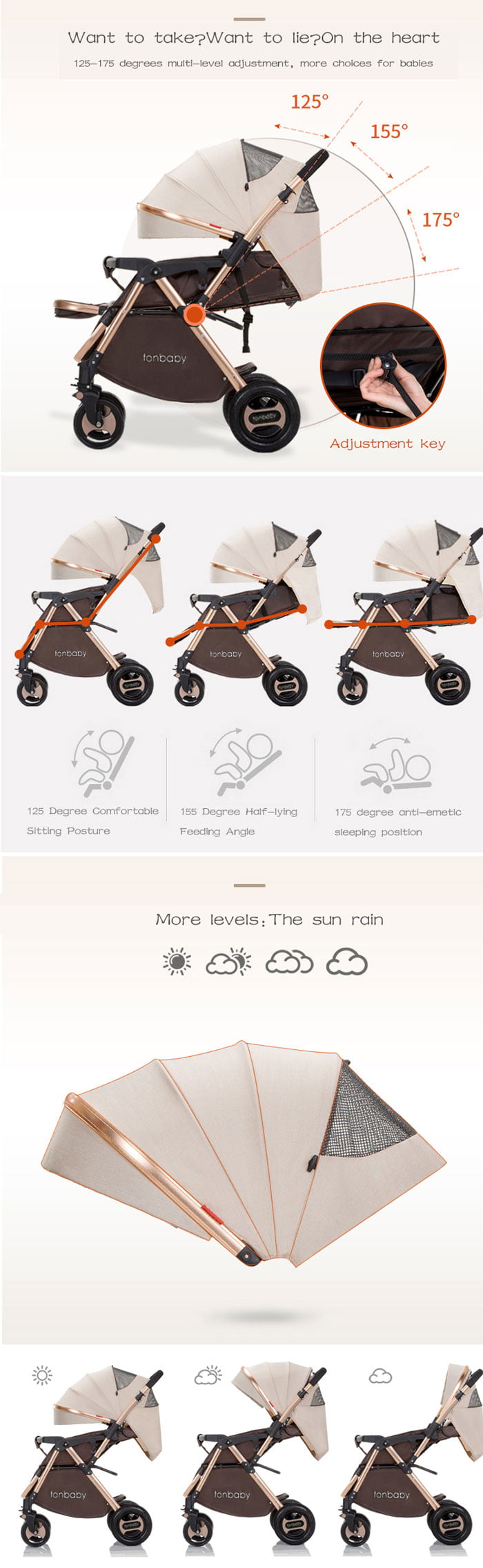 Baby Carriage Fold Design Convertible Baby Carriage Portable Baby Strollers