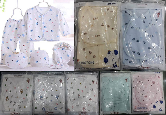 5 Pcs Unisex Newborn Baby Clothes Set Cotton Long Sleeve Coat Top Pants Hat Full Trousers Bibs Outfit Sets