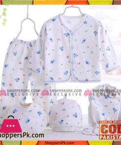 5 Pcs Unisex Newborn Baby Clothes Set Cotton Long Sleeve Coat Top Pants Hat Full Trousers Bibs Outfit Sets