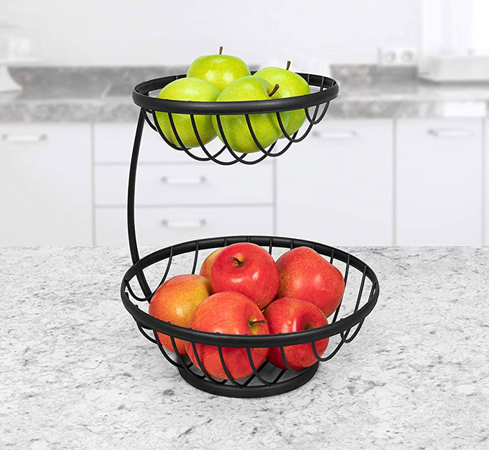  2-Tier Server Fruit Basket Bowls Black