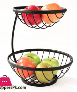  2-Tier Server Fruit Basket Bowls Black