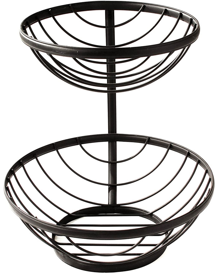  2-Tier Server Fruit Basket Bowls Black