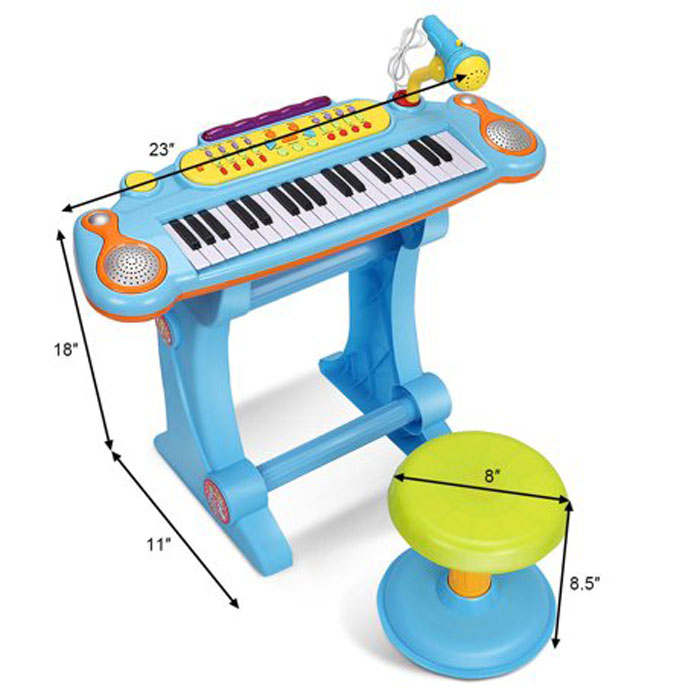37 Key Kids Electronic Keyboard Mini Piano Microphone And Stool