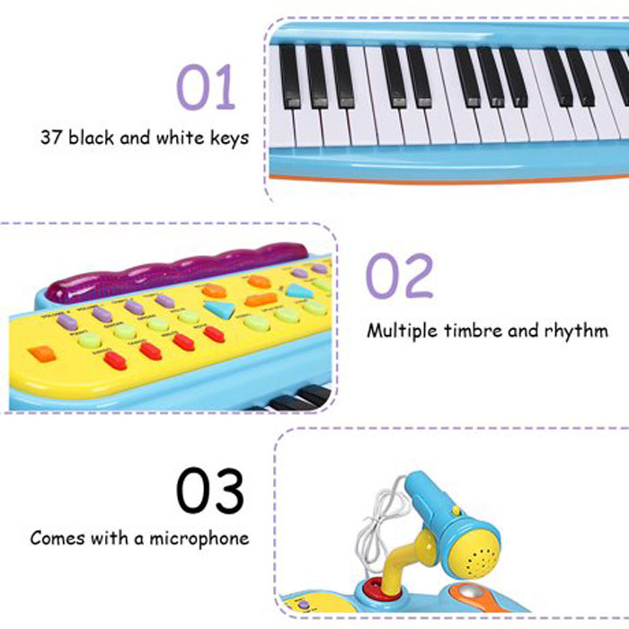 37 Key Kids Electronic Keyboard Mini Piano Microphone And Stool