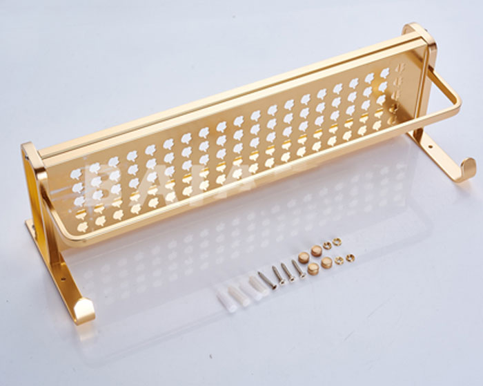Baianle Gold Aluminum Modern Wall Mount Bathroom Accessories Shower Shelf Towel Rack Holder