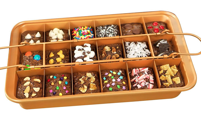 Brooklyn Brownie Copper By Gotham Steel Nonstick Baking Pan With Built-In Slicer