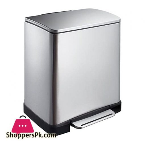 Eko E-cube 20 liter Slim Silver Steel Kitchen Step On Foot Pedal Waste Rubbish Dustbin