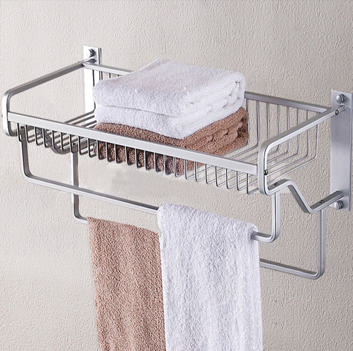 Modern Aluminum Wall Mount Bathroom Shower Shelf Towel Rack With Two Towel Bars