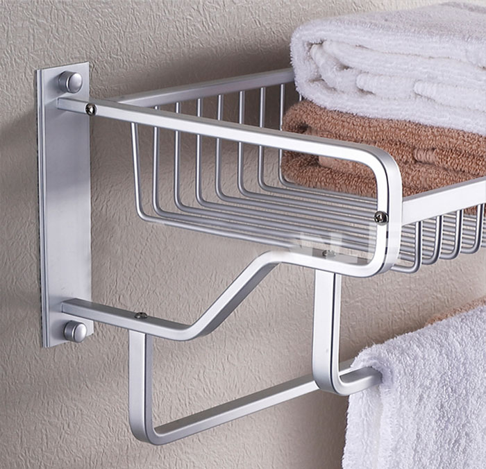 Modern Aluminum Wall Mount Bathroom Shower Shelf Towel Rack With Two Towel Bars